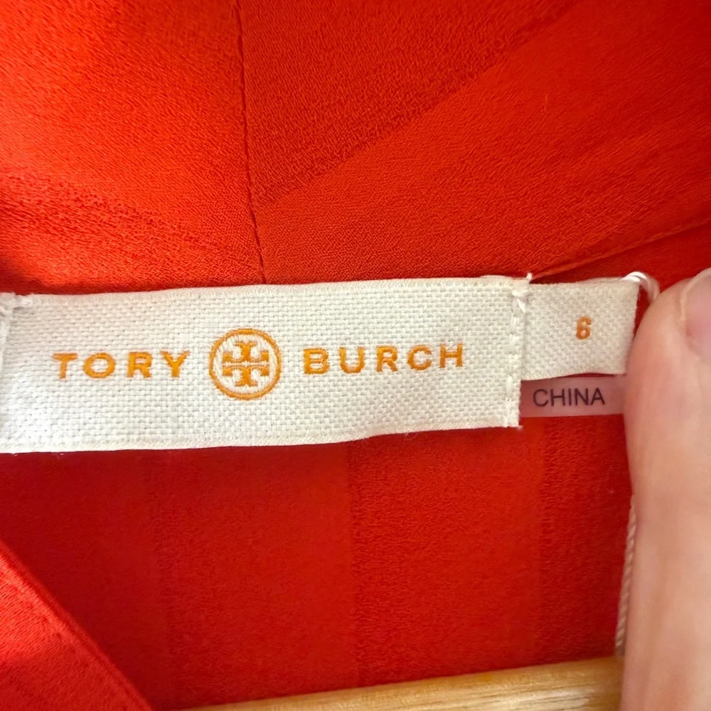 NWT Tory Burch Emma Bow Blouse Silk Red‎ Size 6